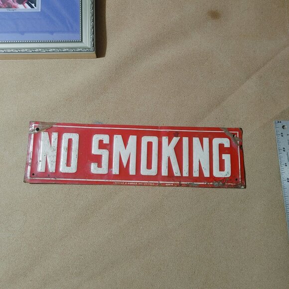 Vintage No Smoking Metal Sign Lansing B Warner Inc Chicago Red  White Decor - Picture 8 of 16